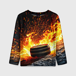 Лонгслив детский Шайба в огне, цвет: 3D-принт