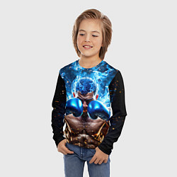 Лонгслив детский Боксер в синем пламени, цвет: 3D-принт — фото 2