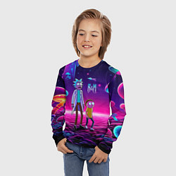 Лонгслив детский Морти и Рик на планете неоновых сказочных грибов, цвет: 3D-принт — фото 2