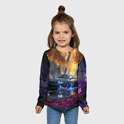 Лонгслив детский BMW синие неоновые фары, цвет: 3D-принт — фото 2