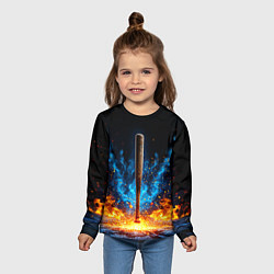 Лонгслив детский Бейсбольная битав синем пламени, цвет: 3D-принт — фото 2