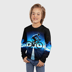 Лонгслив детский На дорожном велосипеде в синем пламени, цвет: 3D-принт — фото 2