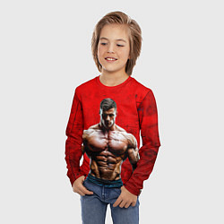 Лонгслив детский Бодибилдер на красном, цвет: 3D-принт — фото 2