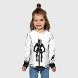 Лонгслив детский Велосипедист чб, цвет: 3D-принт — фото 2