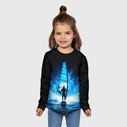 Лонгслив детский Виндсерфер в синем пламени, цвет: 3D-принт — фото 2