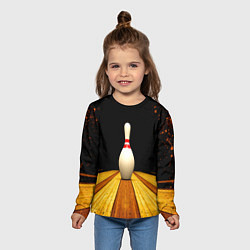Лонгслив детский Кегля для боулинга на черном, цвет: 3D-принт — фото 2