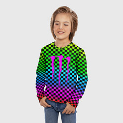 Лонгслив детский Monster energy неоновая клетка, цвет: 3D-принт — фото 2