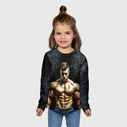 Лонгслив детский Бодибилдер на черном, цвет: 3D-принт — фото 2