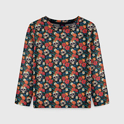 Лонгслив детский Черепа и цветы Santa Muerte, цвет: 3D-принт