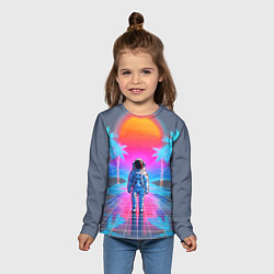 Лонгслив детский Пальмы в космосе - вапорвейв космонавт, цвет: 3D-принт — фото 2