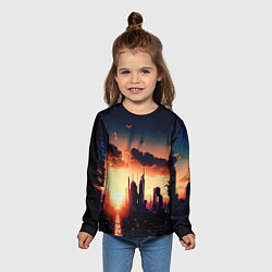Лонгслив детский Пейзаж город будущего закат, цвет: 3D-принт — фото 2
