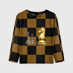 Детский лонгслив Шахматные фигуры на коричнево-черной доске