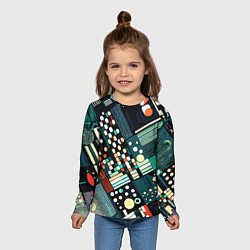 Лонгслив детский Тёмно-синий абстракция полосы кружочки, цвет: 3D-принт — фото 2