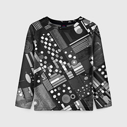 Лонгслив детский Тёмный серый абстракция квадраты кружочки, цвет: 3D-принт
