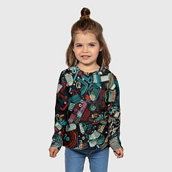 Лонгслив детский Чёрный с абстрактными полосами, цвет: 3D-принт — фото 2