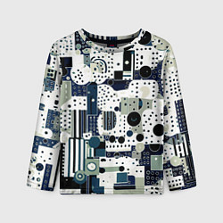 Лонгслив детский Чёрно-белый с синий абстракция фигуры точки, цвет: 3D-принт