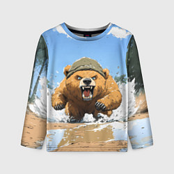 Лонгслив детский Медведь бежит среди волн, цвет: 3D-принт