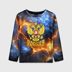 Лонгслив детский Россия герб и огонь, цвет: 3D-принт