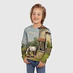 Лонгслив детский Старый домик и лошадь, цвет: 3D-принт — фото 2