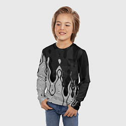 Лонгслив детский Чёрно-белый абстракция стекающаяся, цвет: 3D-принт — фото 2