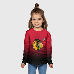 Лонгслив детский Чикаго Блэкхокс - геометрический градиент, цвет: 3D-принт — фото 2