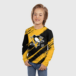 Лонгслив детский Питтсбург Пингвинз - брызги краски, цвет: 3D-принт — фото 2