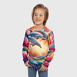Лонгслив детский Три небесных дельфина - нейроарт фантазия, цвет: 3D-принт — фото 2