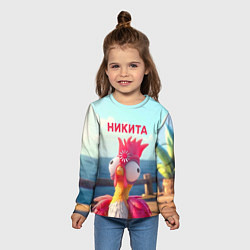 Лонгслив детский Никита - загрузка - смешной петух, цвет: 3D-принт — фото 2