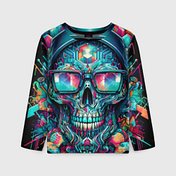 Лонгслив детский Кибер череп в балахоне и очках - нейроарт фантазия, цвет: 3D-принт