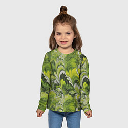 Лонгслив детский Мраморный абстрактный паттерн - зеленые и желтые о, цвет: 3D-принт — фото 2