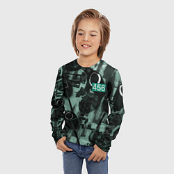 Лонгслив детский Номер 456 на фоне масок игры в кальмара, цвет: 3D-принт — фото 2