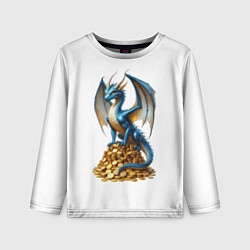 Лонгслив детский Синий дракон на куче золотых монет, цвет: 3D-принт