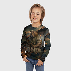 Лонгслив детский ВМФ медведь у штурвала на фоне камуфляжа, цвет: 3D-принт — фото 2