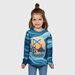 Лонгслив детский ВМФ корабль на фоне заката, цвет: 3D-принт — фото 2