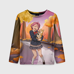 Лонгслив детский Сиратори Айра Дандадан с щенком, цвет: 3D-принт