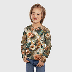 Лонгслив детский Цветы на кусках мрамора и леопардовом узоре, цвет: 3D-принт — фото 2