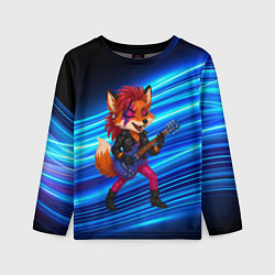 Лонгслив детский Лиса в косухе и гитарой - рок звезда, цвет: 3D-принт