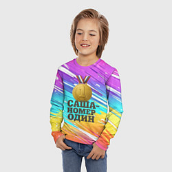 Лонгслив детский Медаль Саша номер один, цвет: 3D-принт — фото 2