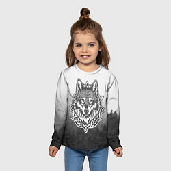 Лонгслив детский Волк в кельтском стиле и лес, цвет: 3D-принт — фото 2