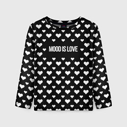 Лонгслив детский Настроение любовь чёрный с сердечками, цвет: 3D-принт