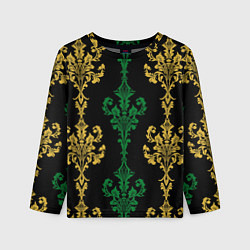 Лонгслив детский Узор на обоях золотой и зелёный на чёрном, цвет: 3D-принт