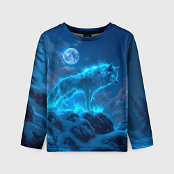 Лонгслив детский Волк на фоне зимнего пейзажа, цвет: 3D-принт