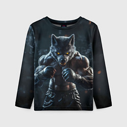 Лонгслив детский Волк боец в перчатках, цвет: 3D-принт