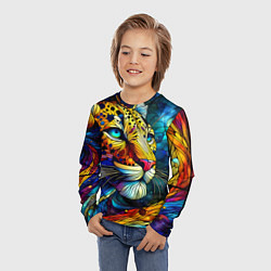 Лонгслив детский Морда леопарда - витраж, цвет: 3D-принт — фото 2