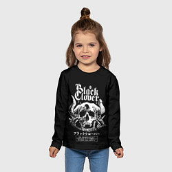 Лонгслив детский Черный клевер череп, цвет: 3D-принт — фото 2