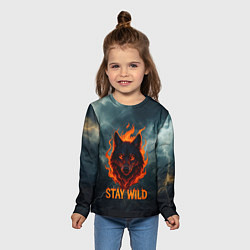 Лонгслив детский Stay wild волк в огне, цвет: 3D-принт — фото 2