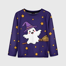 Лонгслив детский Хэллоуин, привидение на метле, цвет: 3D-принт