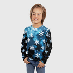 Лонгслив детский Стилизованный паттерн со снежинками тёмно-синий, цвет: 3D-принт — фото 2