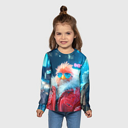 Лонгслив детский Розовая птичка в куртке, цвет: 3D-принт — фото 2