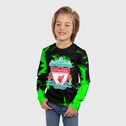 Лонгслив детский Liverpool зеленый огонь текстура, цвет: 3D-принт — фото 2